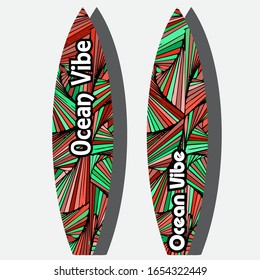 Colorful Surfboard on mockup background with reflection