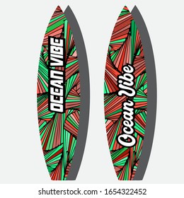 Colorful Surfboard on mockup background with reflection