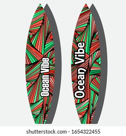 Colorful Surfboard on mockup background with reflection