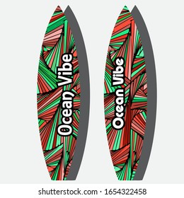 Colorful Surfboard on mockup background with reflection