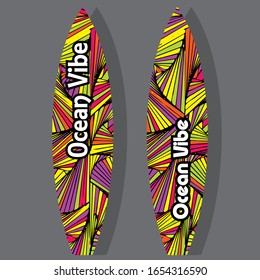 Colorful Surfboard on white background with reflection