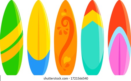 Colorful Surfboards Collection. Vector Illustration.