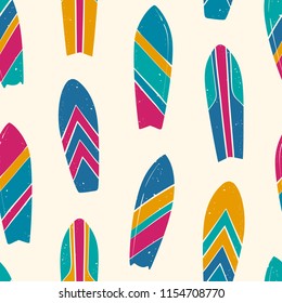 Colorful Surfboards Drawn Seamless Vector Pattern