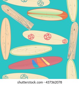 Colorful surfboards pattern. vector illustration
