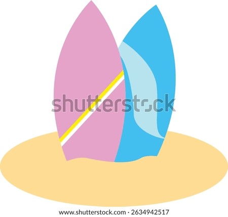 Colorful Surfboards Standing in Sand Vector Illustration – Fun Beach Holiday Summer Icon for Surfing, Travel, and Vacation Designs