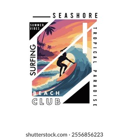 colorful Surfing beach seashore summer poster graphic design