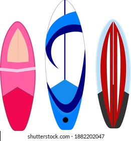 Colorful Surfing boards, illustration, vector on white background