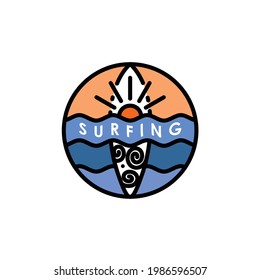 colorful surfing logo design vector stamp label sticker