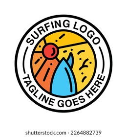 Colorful Surfing Monoline Logo Surf Wave Ocean Vintage Emblem Vector Design badge illustration Symbol Icon