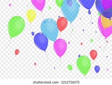 Colorful Surprise Background Transparent Vector. Air Ceremony Card. Blue Jubilee. Purple Balloon. Baloon Circus Border.