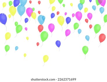 Vector blanco de fondo de sorpresas coloridas. Juego de felicitaciones de aire. Regalo amarillo. Confetti verde. Tarjeta Realista Ballon.