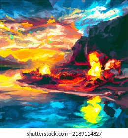 A colorful surreal abstract dystopian landscape