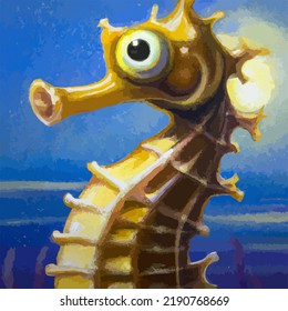A colorful and surreal sea horse vector illustration