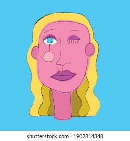 Colorful surrealist vector artistic woman face