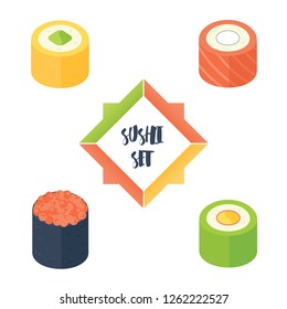 Colorful sushi set . Vector illustration