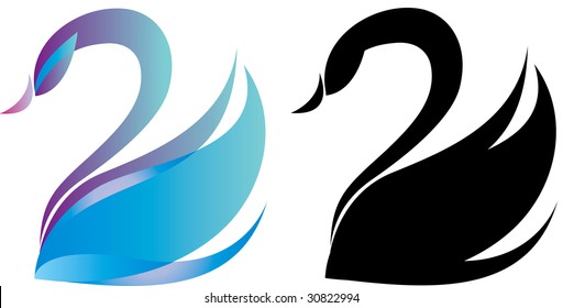 Colorful swan logo and black silhouette