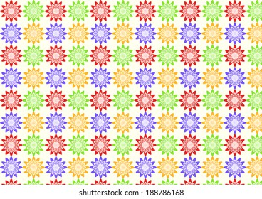 Colorful sweet blossom pattern on light yellow background. Abstract bloom seamless pattern style for design