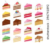 Colorful sweet cakes slices pieces set vector illustration.