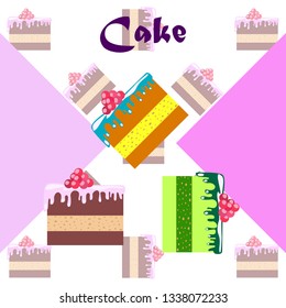 Colorful sweet cakes slices pieces, vector illustration.