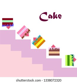 Colorful sweet cakes slices pieces, vector illustration.