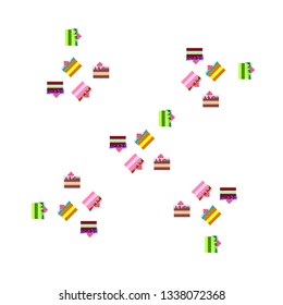 Colorful sweet cakes slices pieces, vector illustration.