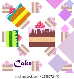 Colorful sweet cakes slices pieces, vector illustration.