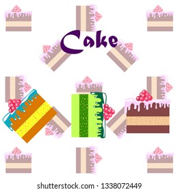 Colorful sweet cakes slices pieces, vector illustration.