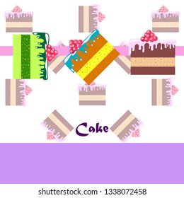 Colorful sweet cakes slices pieces, vector illustration.
