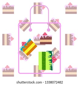 Colorful sweet cakes slices pieces, vector illustration.