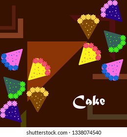 Colorful sweet cakes slices pieces, vector illustration.