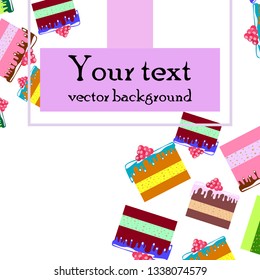 Colorful sweet cakes slices pieces, vector illustration.