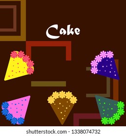 Colorful sweet cakes slices pieces, vector illustration.