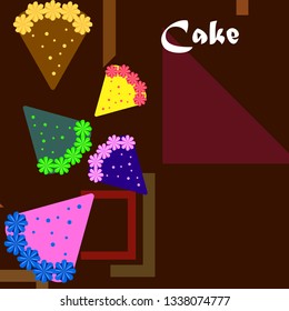 Colorful sweet cakes slices pieces, vector illustration.