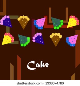 Colorful sweet cakes slices pieces, vector illustration.