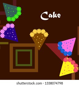 Colorful sweet cakes slices pieces, vector illustration.