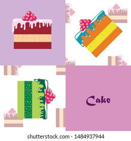 Colorful sweet cakes slices pieces vector illustration.