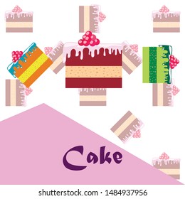 Colorful sweet cakes slices pieces vector illustration.
