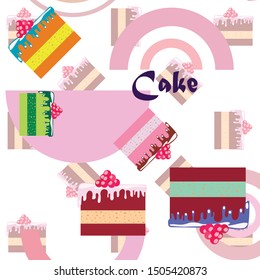 Colorful sweet cakes slices pieces vector illustration.