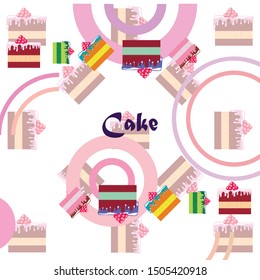 Colorful sweet cakes slices pieces vector illustration.