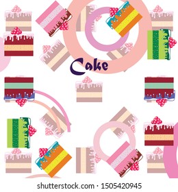 Colorful sweet cakes slices pieces vector illustration.