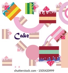 Colorful sweet cakes slices pieces vector illustration.