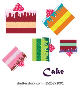 Colorful sweet cakes slices pieces vector illustration