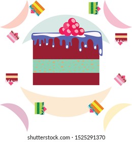 Colorful sweet cakes slices pieces vector illustration