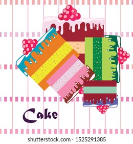 Colorful sweet cakes slices pieces vector illustration