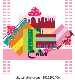 Colorful sweet cakes slices pieces vector illustration