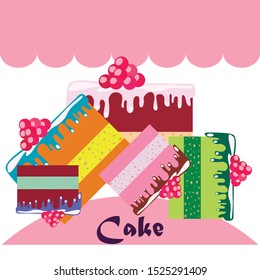 Colorful sweet cakes slices pieces vector illustration