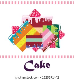 Colorful sweet cakes slices pieces vector illustration
