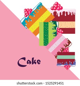 Colorful sweet cakes slices pieces vector illustration