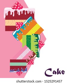 Colorful sweet cakes slices pieces vector illustration