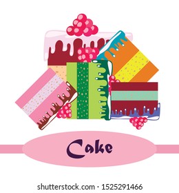 Colorful sweet cakes slices pieces vector illustration